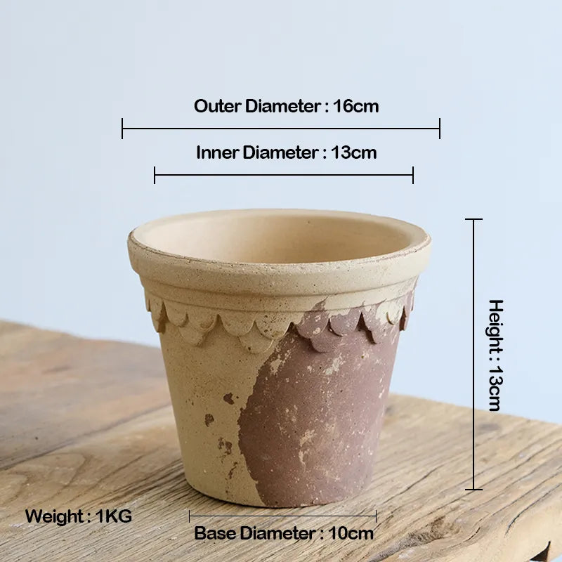 Nipots Handcrafted Terracotta Clay Pot - Castle 16cm Coffee&Milk, Breathable, Absorbent Eco-friendly Planter