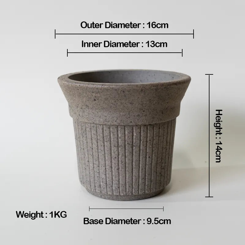 Nipots Handcrafted Terracotta Clay Pot - Burnt Cream 16cm Grey, Breathable, Absorbent Eco-friendly Planter