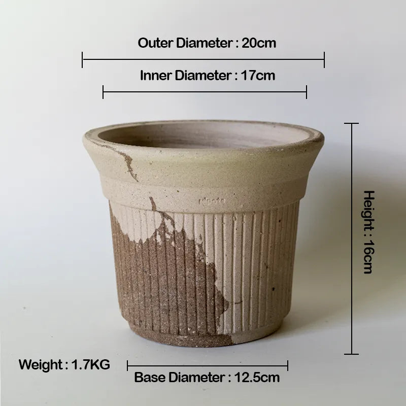 Nipots Handcrafted Terracotta Clay Pot - Burnt Cream 16cm Coffee&Milk, Breathable, Absorbent Eco-friendly Planter