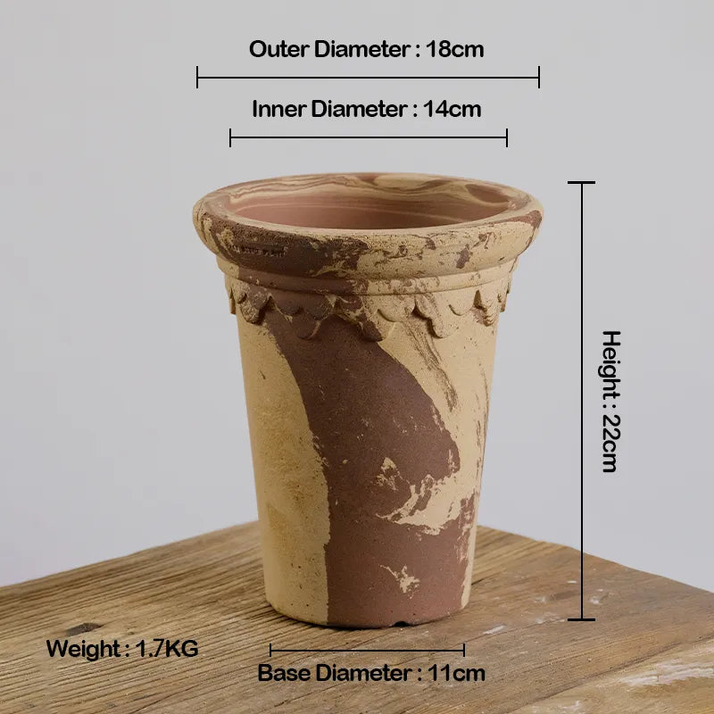 Nipots Handcrafted Terracotta Clay Pot - Castle Tower Coffee&Milk , Breathable, Absorbent Eco-friendly Planter