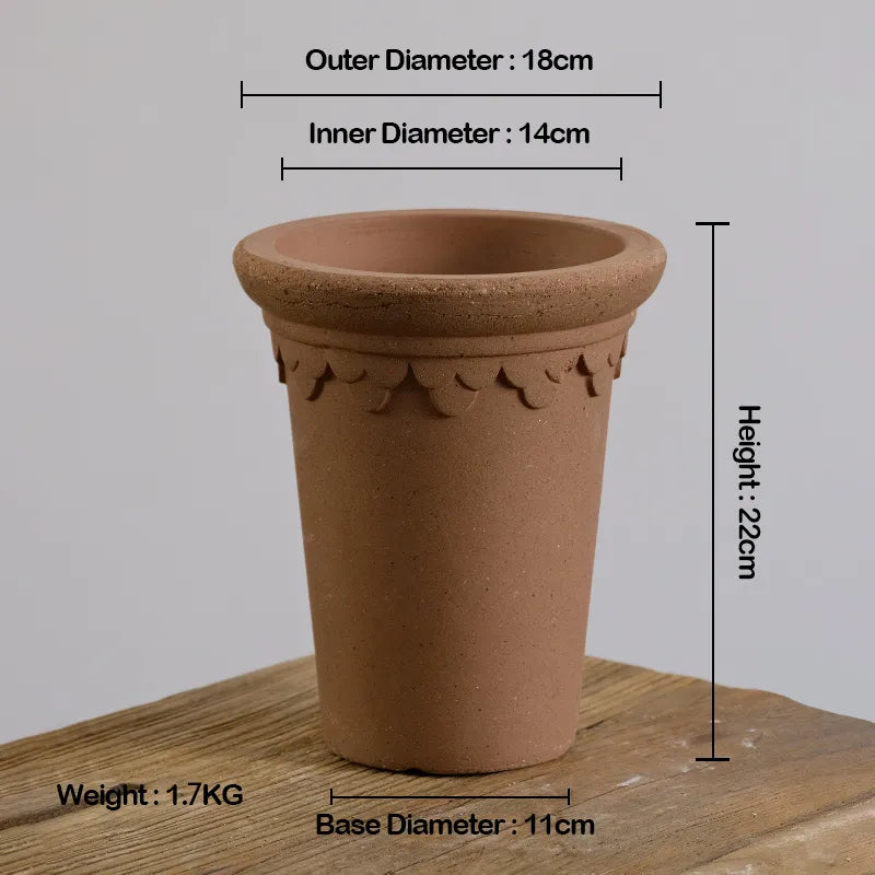 Nipots Handcrafted Terracotta Clay Pot - Castle Tower Chocolate , Breathable, Absorbent Eco-friendly Planter