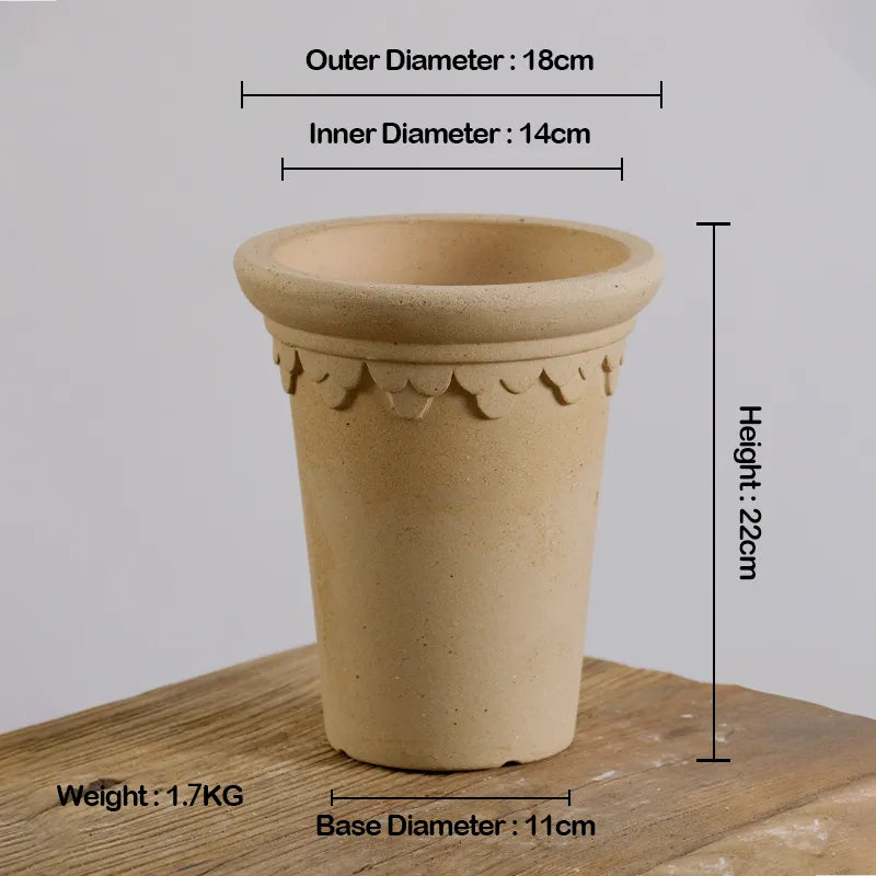 Nipots Handcrafted Terracotta Clay Pot - Castle Tower White, Breathable, Absorbent Eco-friendly Planter