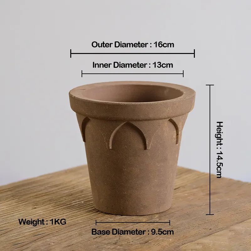 Nipots Handcrafted Terracotta Clay Pot - Crown 16cm Chocolate, Breathable, Absorbent Eco-friendly Planter