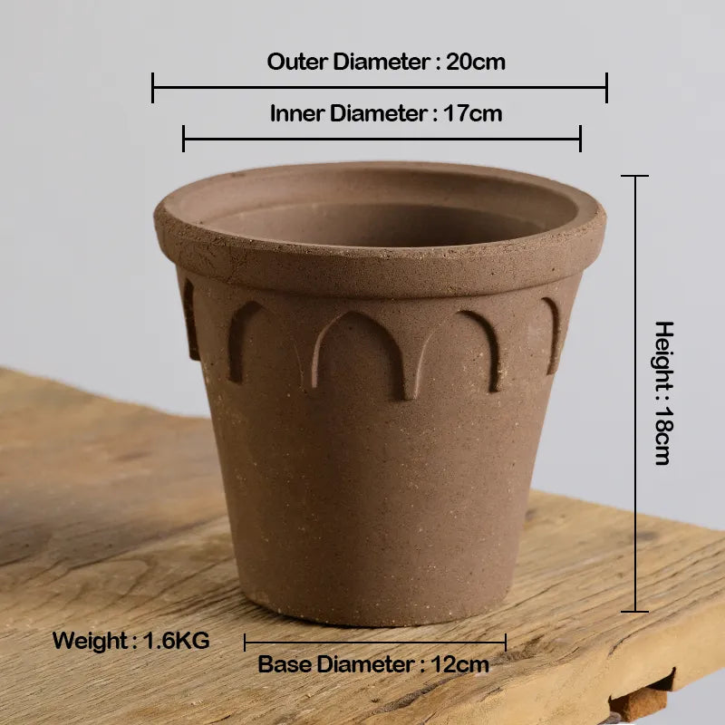 Nipots Handcrafted Terracotta Clay Pot - Crown 20cm Chocolate, Breathable, Absorbent Eco-friendly Planter