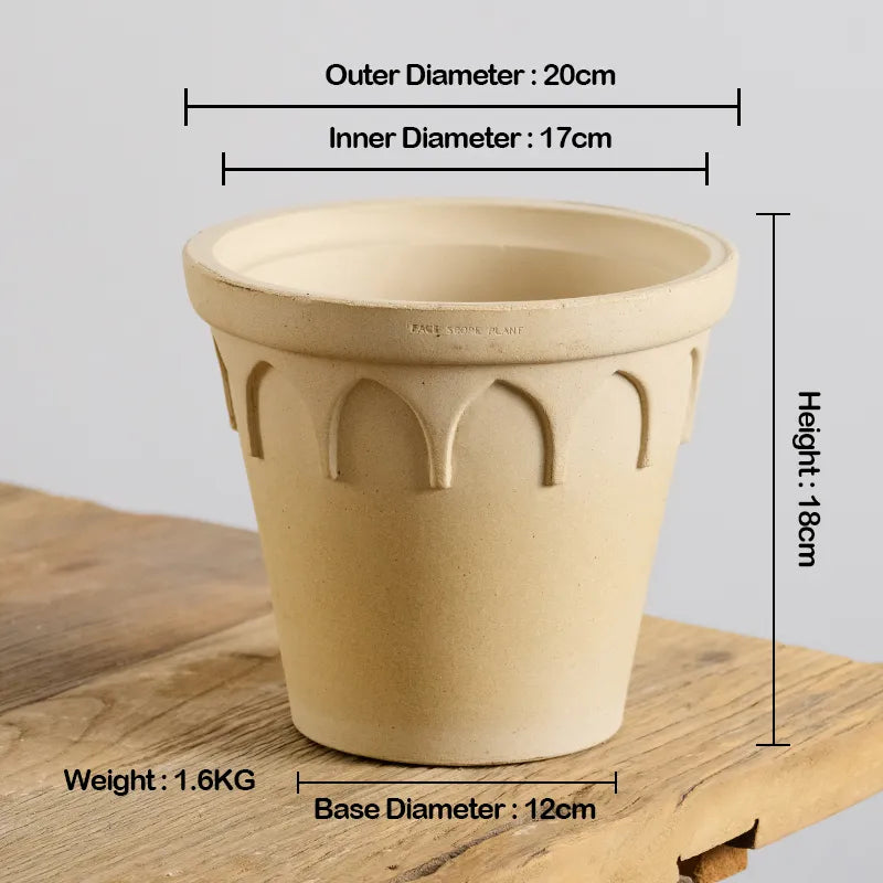 Nipots Handcrafted Terracotta Clay Pot - Crown 20cm White, Breathable, Absorbent Eco-friendly Planter