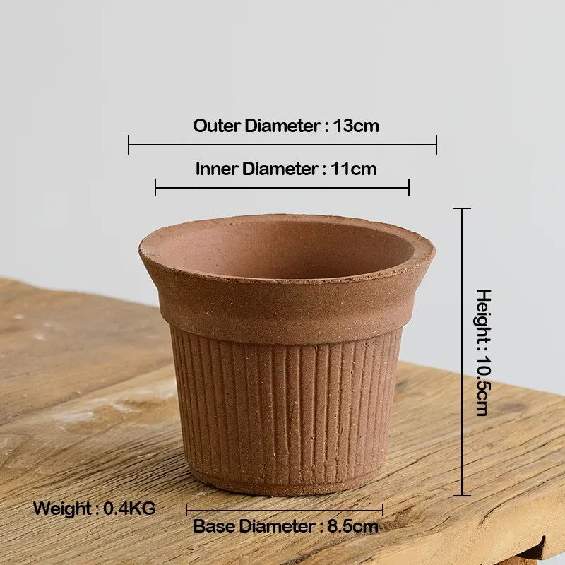 Nipots Handcrafted Terracotta Clay Pot - Burnt Cream 13cm Chocolate, Breathable, Absorbent Eco-friendly Planter