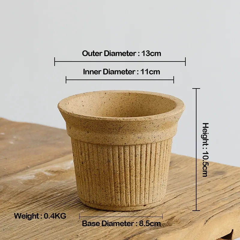 Nipots Handcrafted Terracotta Clay Pot - Burnt Cream 13cm Kiln Effect, Breathable, Absorbent Eco-friendly Planter