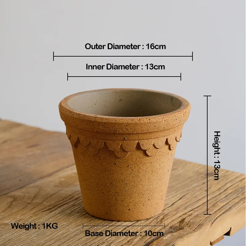 Nipots Handcrafted Terracotta Clay Pot - Castle 16cm Kiln Effect, Breathable, Absorbent Eco-friendly Planter
