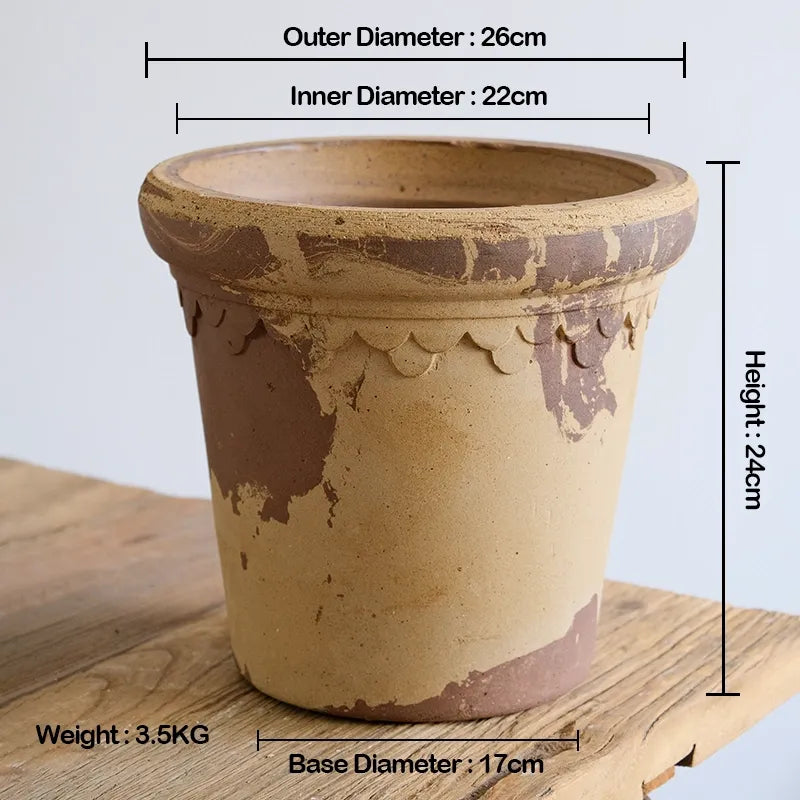 Nipots Handcrafted Terracotta Clay Pot - Castle 26cm Coffee&Milk, Breathable, Absorbent Eco-friendly Planter
