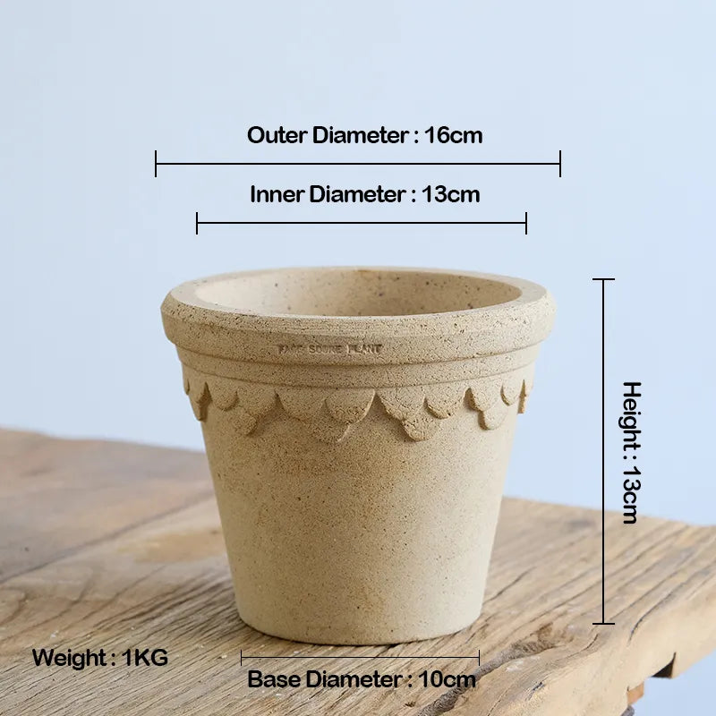 Nipots Handcrafted Terracotta Clay Pot - Castle 16cm White, Breathable, Absorbent Eco-friendly Planter