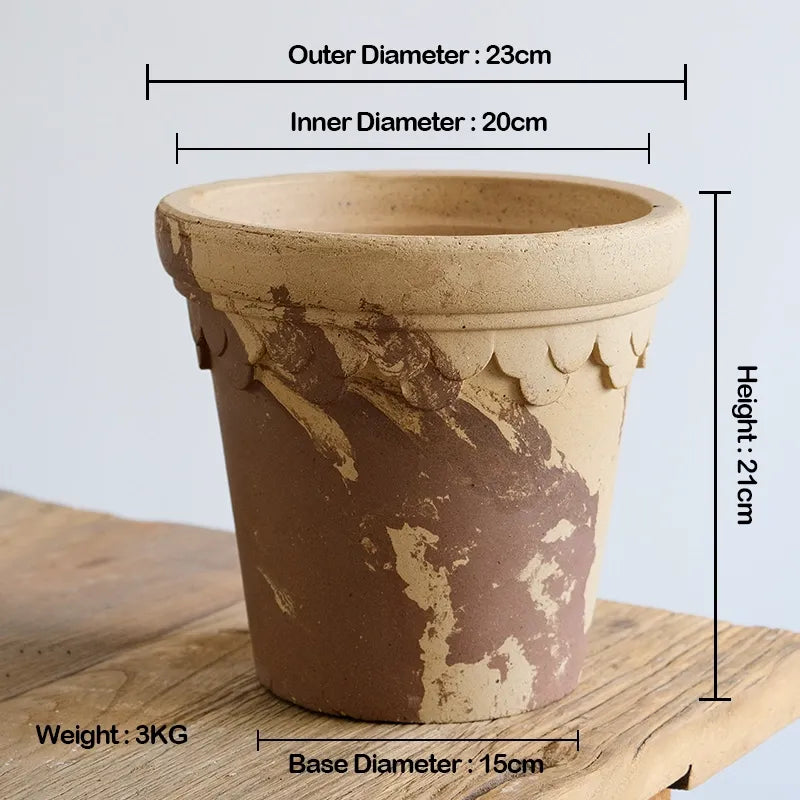 Nipots Handcrafted Terracotta Clay Pot - Castle 20cm Coffee&Milk, Breathable, Absorbent Eco-friendly Planter