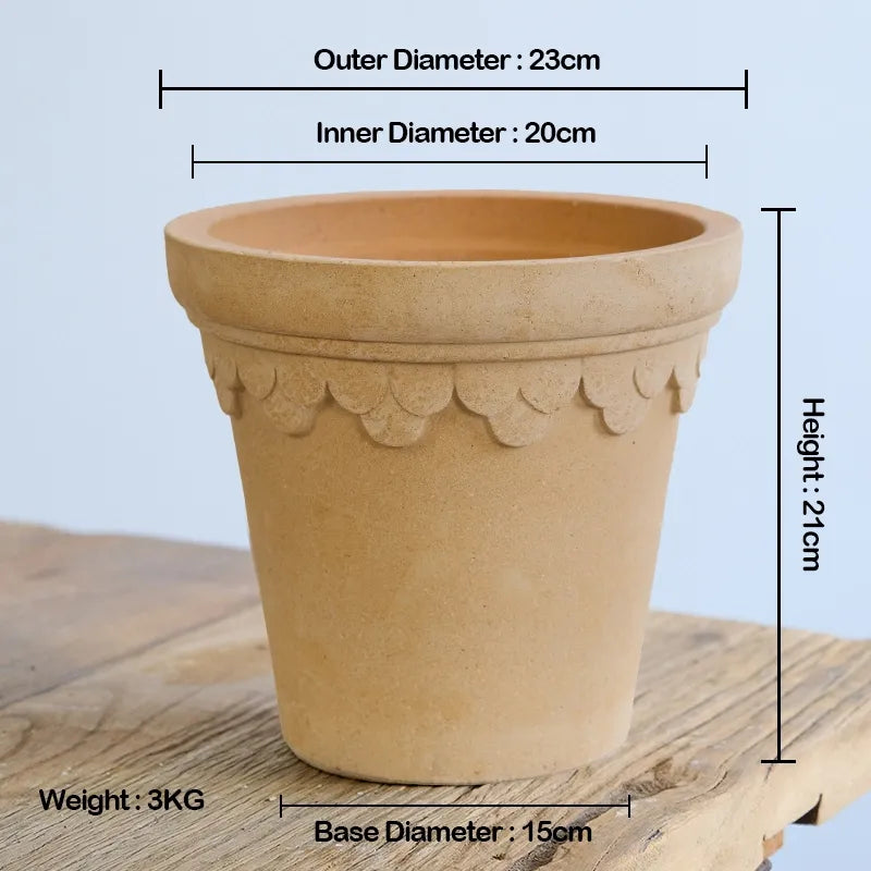 Nipots Handcrafted Terracotta Clay Pot - Castle 23cm White, Breathable, Absorbent Eco-friendly Planter