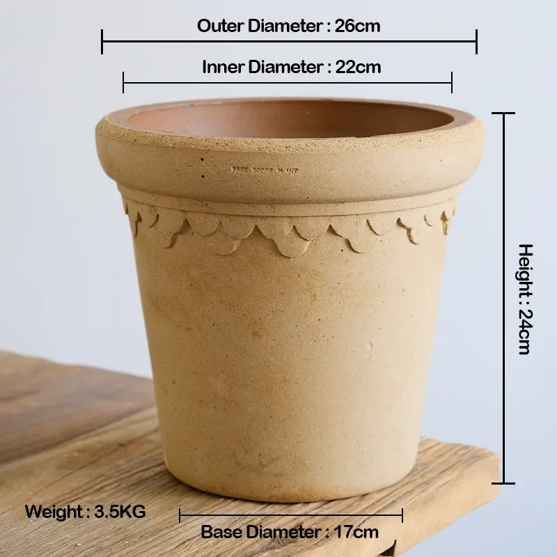 Nipots Handcrafted Terracotta Clay Pot - Castle 26cm white, Breathable, Absorbent Eco-friendly Planter