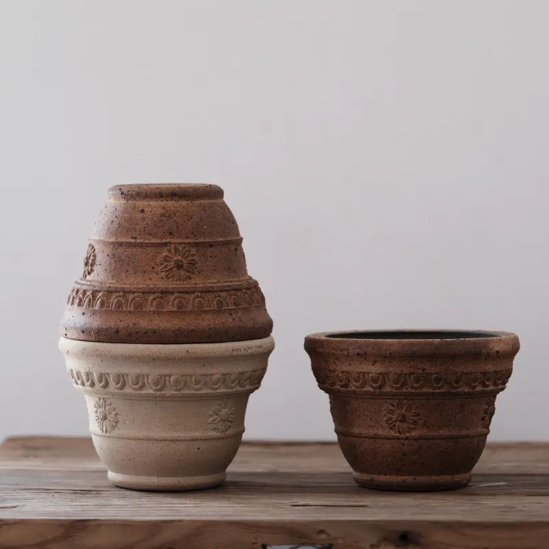 Nipots Handcrafted Terracotta Clay Pot - Marguerite, Breathable, Absorbent Eco-friendly Planter