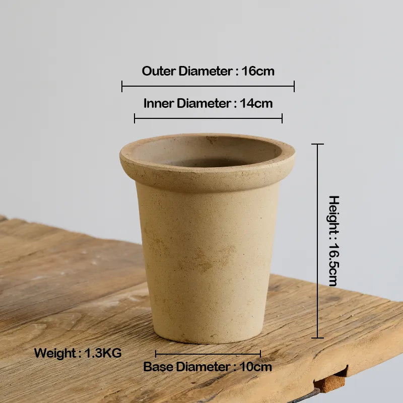 Nipots Handcrafted Terracotta Clay Pot - Oatmeal 16cm White, Breathable, Absorbent Eco-friendly Planter