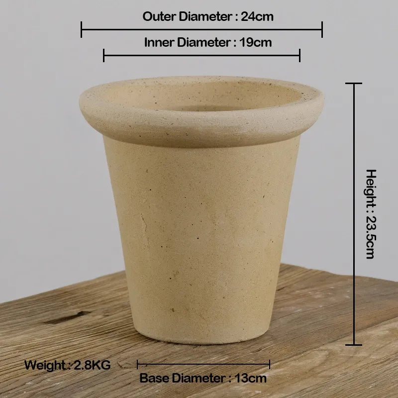Nipots Handcrafted Terracotta Clay Pot - Oatmeal 24cm White, Breathable, Absorbent Eco-friendly Planter