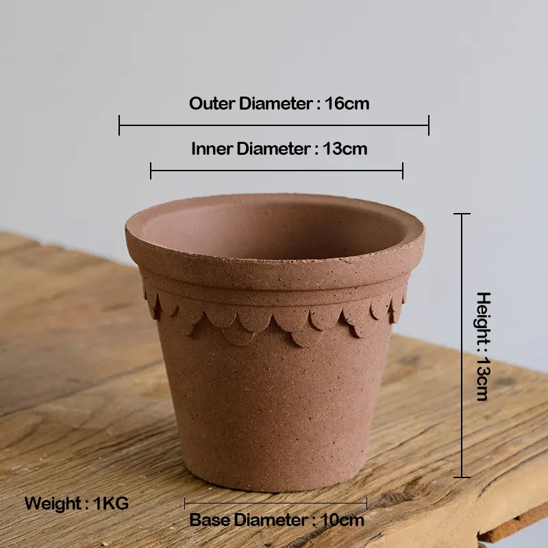 Nipots Handcrafted Terracotta Clay Pot - Castle 16cm chocolate, Breathable, Absorbent Eco-friendly Planter