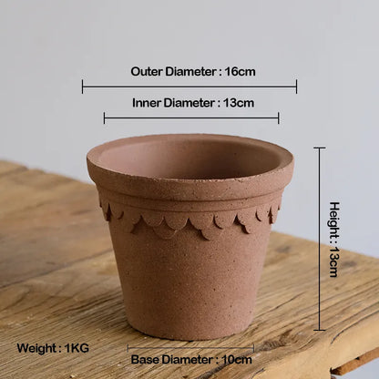 Nipots Handcrafted Terracotta Clay Pot - Castle 16cm chocolate, Breathable, Absorbent Eco-friendly Planter