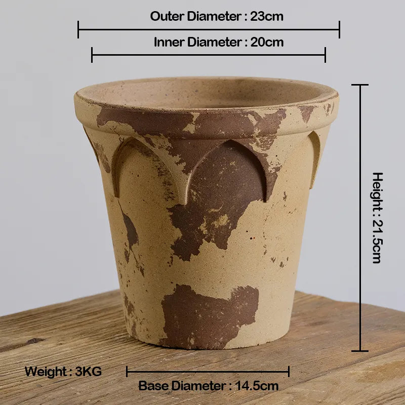 Nipots Handcrafted Terracotta Clay Pot - Crown 20cm Coffee&amp;Milk, Breathable, Absorbent Eco-friendly Planter