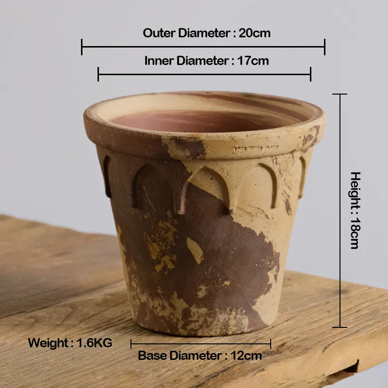 Nipots Handcrafted Terracotta Clay Pot - Crown 20cm Coffee&amp;Milk, Breathable, Absorbent Eco-friendly Planter