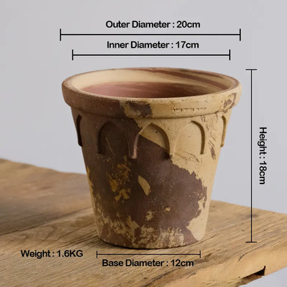 Nipots Handcrafted Terracotta Clay Pot - Crown 20cm Coffee&amp;Milk, Breathable, Absorbent Eco-friendly Planter