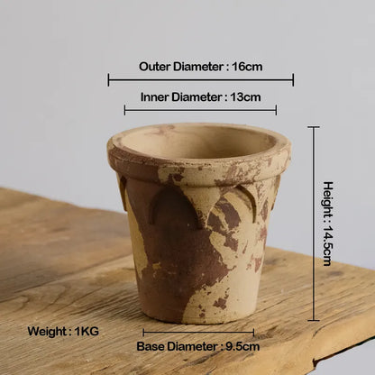 Nipots Handcrafted Terracotta Clay Pot - Crown 16cm Coffee&amp;Milk, Breathable, Absorbent Eco-friendly Planter