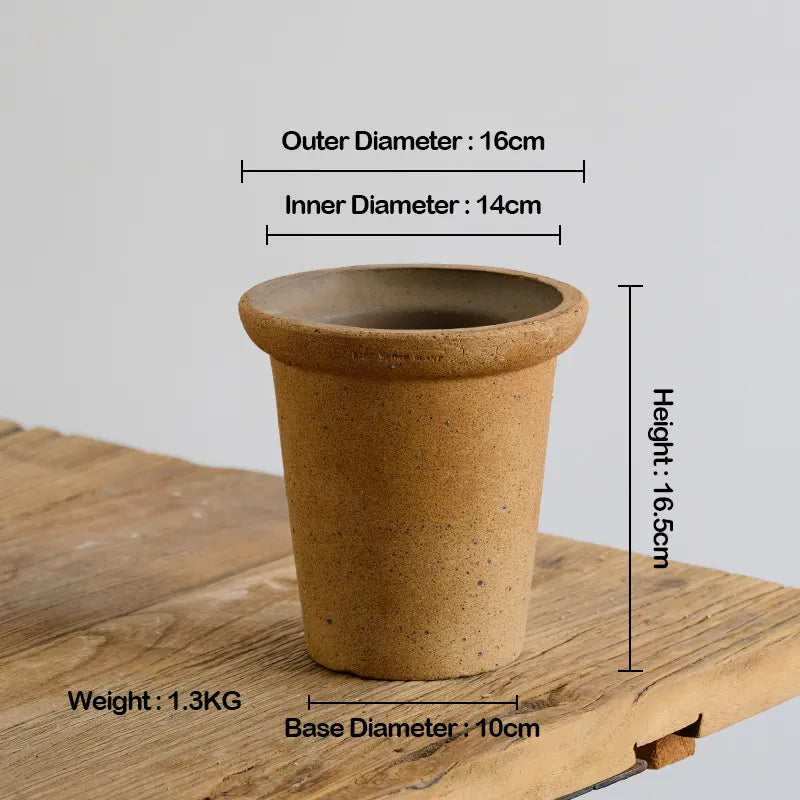 Nipots Handcrafted Terracotta Clay Pot - Oatmeal 16cm Kiln Effect, Breathable, Absorbent Eco-friendly Planter