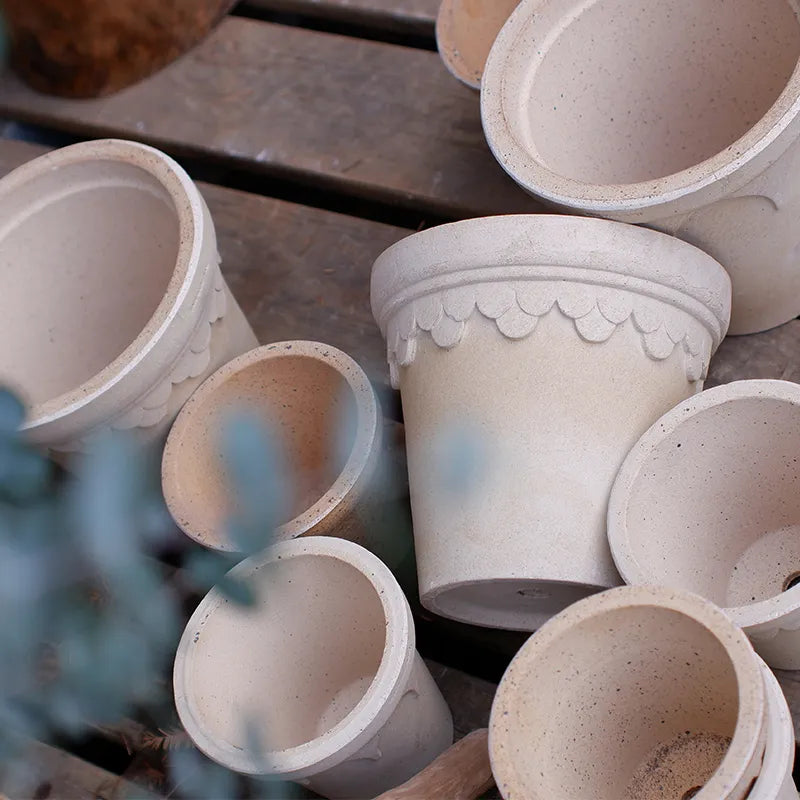 Nipots Handcrafted Terracotta Clay Pot - Castle White, Breathable, Absorbent Eco-friendly Planter