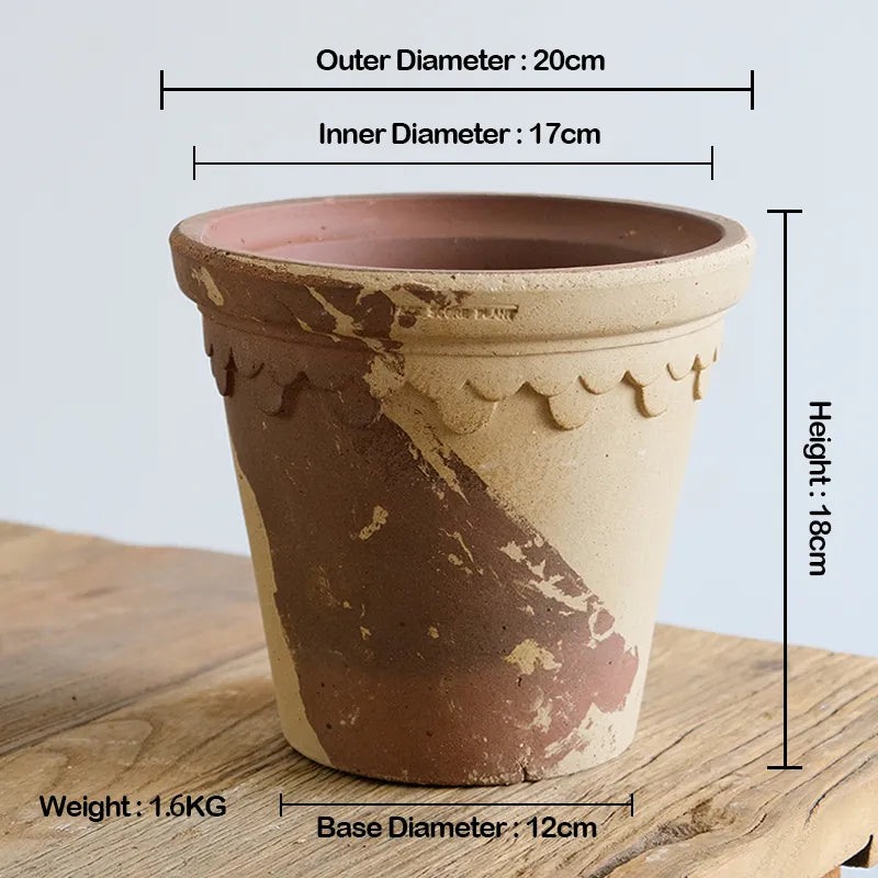 Nipots Handcrafted Terracotta Clay Pot - Castle 20cm Coffee&amp;Milk, Breathable, Absorbent Eco-friendly Planter