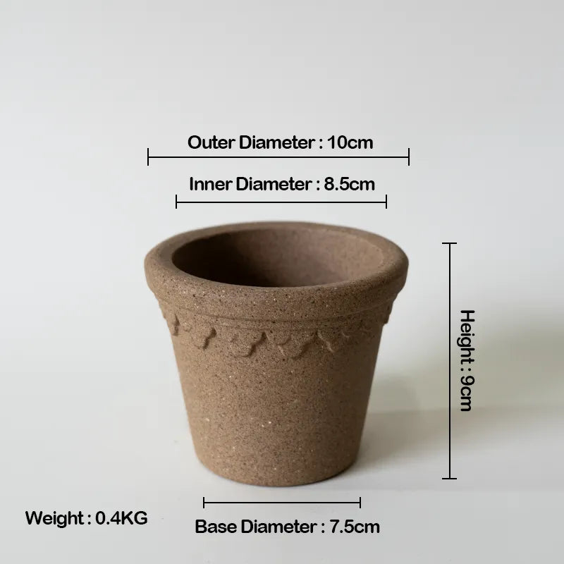 Nipots Handcrafted Terracotta Clay Pot - Castle 10cm chocolate, Breathable, Absorbent Eco-friendly Planter