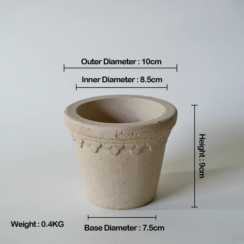 Nipots Handcrafted Terracotta Clay Pot - Castle 10cm white, Breathable, Absorbent Eco-friendly Planter