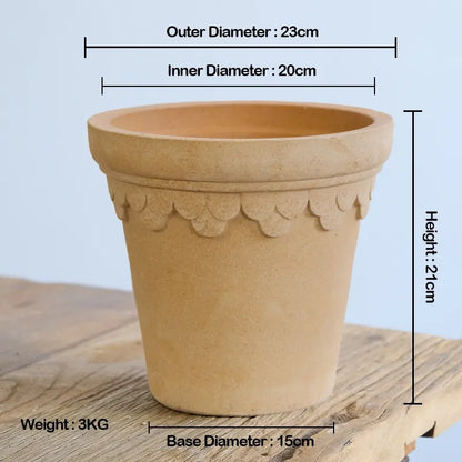 Nipots Handcrafted Terracotta Clay Pot - Castle 23cm White, Breathable, Absorbent Eco-friendly Planter
