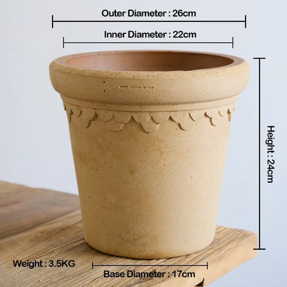 Nipots Handcrafted Terracotta Clay Pot - Castle 26cm white, Breathable, Absorbent Eco-friendly Planter