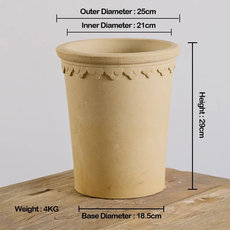 Nipots Handcrafted Terracotta Clay Pot - Castle Tower White 25cm , Breathable, Absorbent Eco-friendly Planter