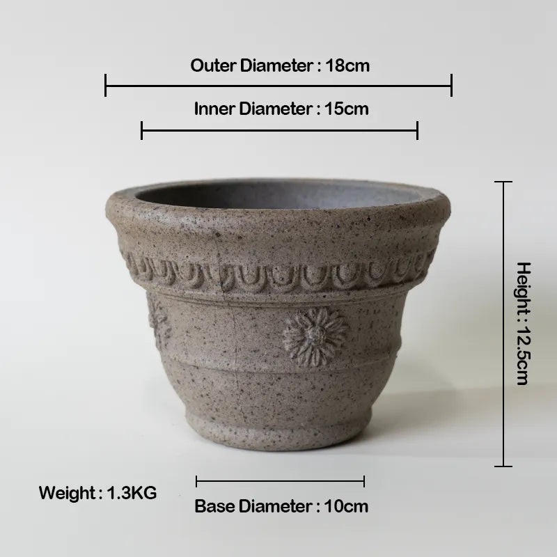 Nipots Handcrafted Terracotta Clay Pot - Marguerite Grey, Breathable, Absorbent Eco-friendly Planter