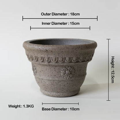 Nipots Handcrafted Terracotta Clay Pot - Marguerite Grey, Breathable, Absorbent Eco-friendly Planter