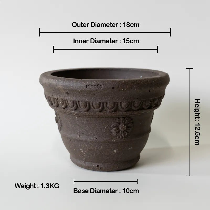 Nipots Handcrafted Terracotta Clay Pot - Marguerite Chocolate, Breathable, Absorbent Eco-friendly Planter