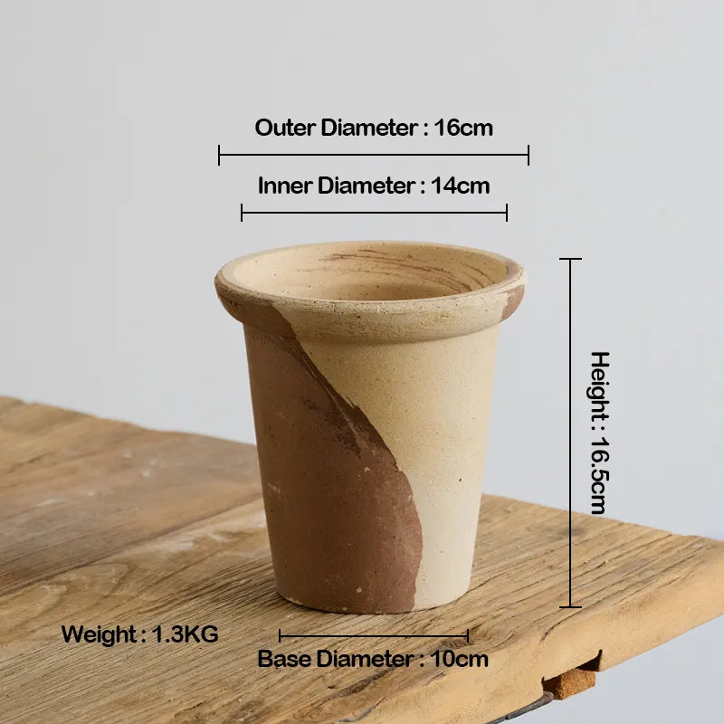 Nipots Handcrafted Terracotta Clay Pot - Oatmeal 16cm Coffee&amp;Milk, Breathable, Absorbent Eco-friendly Planter